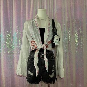 Venus USA White Embroidered Paisley Tie Front Blouse (L) ★彡